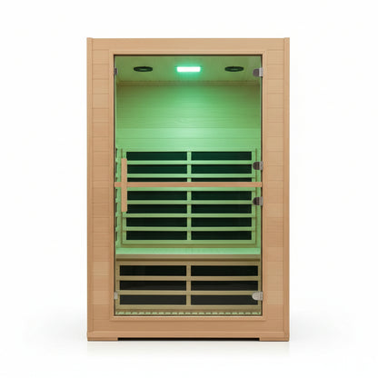 2 Person Far Infrared Sauna with Smart APP Control, 2000W Low EMF Wooden Infrared Sauna Room for Home, 8 Carbon Mica Heating Panels Wellness Sauna, Canadian Hemlock Indoor Spa for Home Relaxation