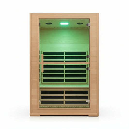 2 Person Far Infrared Sauna with Smart APP Control, 2000W Low EMF Wooden Infrared Sauna Room for Home, 8 Carbon Mica Heating Panels Wellness Sauna, Canadian Hemlock Indoor Spa for Home Relaxation