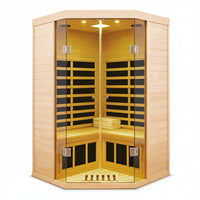 2-Person Corner Far Infrared Sauna Room - Hemlock Wood, Deluxe Transparent Glass Front, Large Capacity Home Sauna